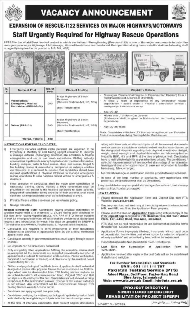 Sindh Rescue 1122 Jobs 2024 Advertisement Download