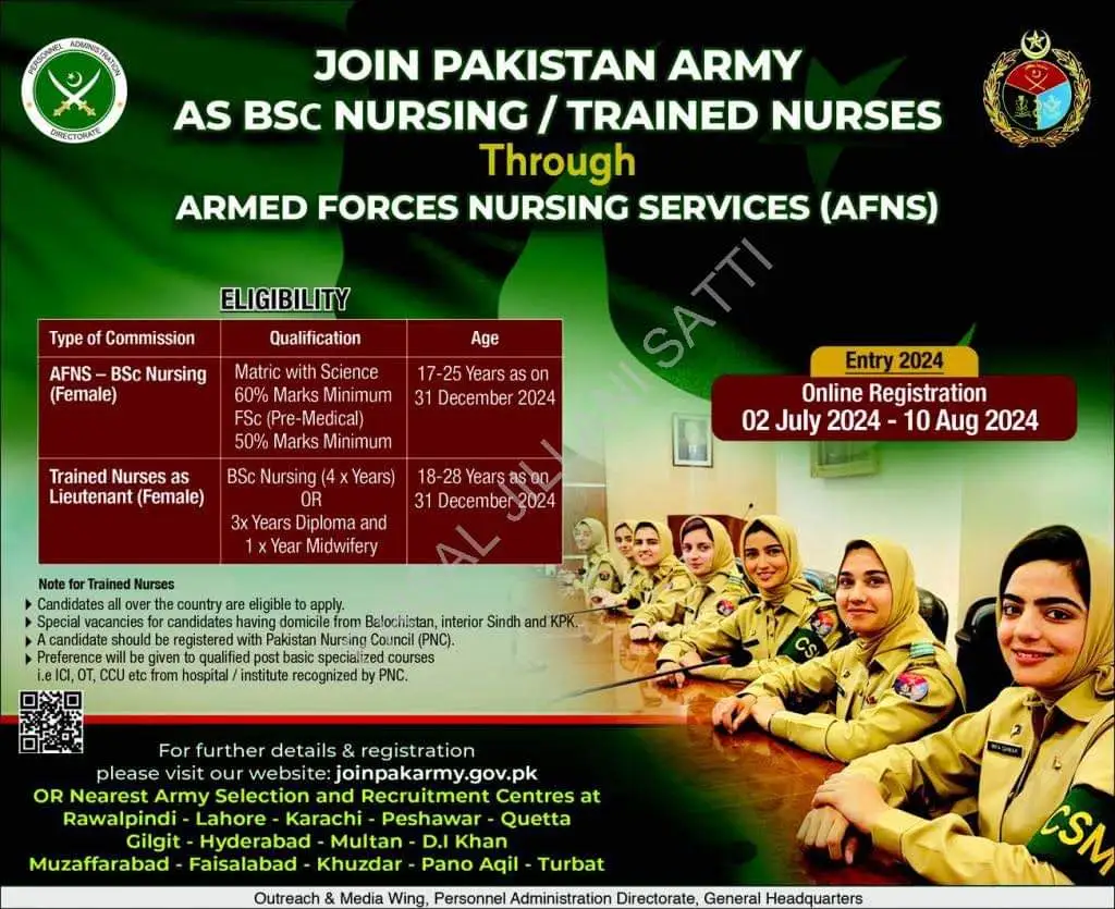 Join Pak Army As Trained Nurse AFNS 2024 Online Registration